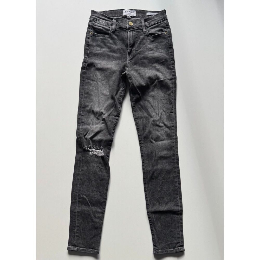 FRAME Le High Skinny Distressed Central Jean Womens 25 (24x27.5) Faded Black USA